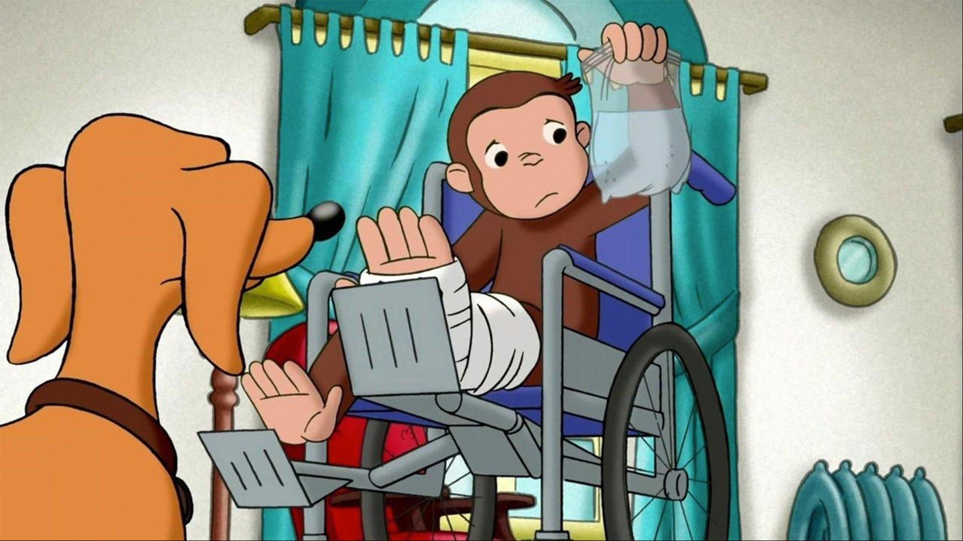 George breaks his leg at the museum. / George gets a new bike.